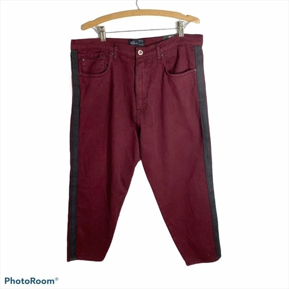 Zara Man Loose Fit Cropped Burgundy Jeans NWT 36 Red Men’s - Picture 2 of 9